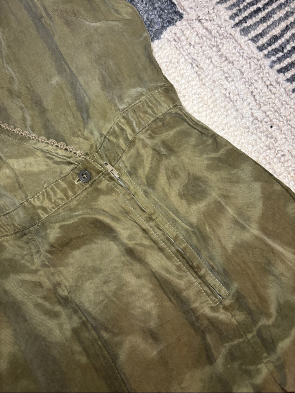 Olive Wide Leg Jumpsuit Sleeveless Deep V Drape - Picture 6 of 11